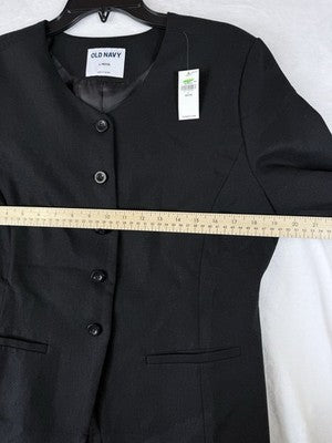 Old Navy Linen Blazer Women Large Petite Black Collarless Suit Jacket LP New NWT