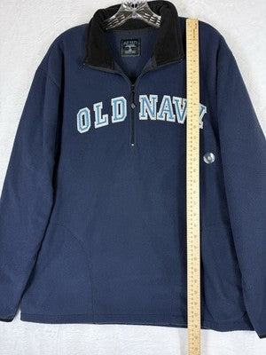 Vintage Old Navy Hoodie Large Men 1/4 Zip Blue Logo Sweatshirt Deadstock New
