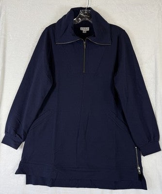 Joan Rivers Tunic Top XS Navy Blue French Terry Mock 1/2 Zip Knit Long Sleeve
