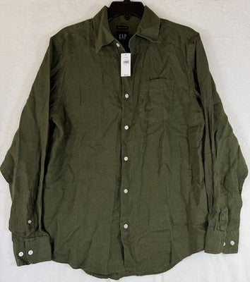 Gap 100% Linen Shirt Men Large Long Sleeve Button Up Down Green New NWT
