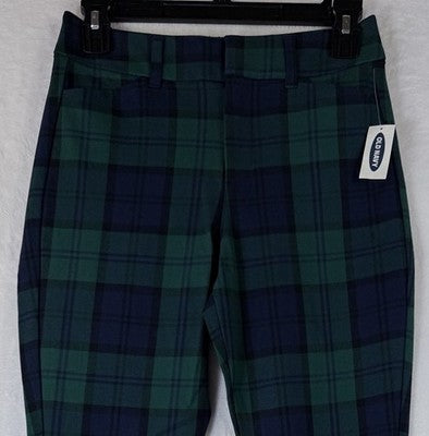 Old Navy Pixie High Rise Pants 2 Womens Green Blue Tartan Plaid New