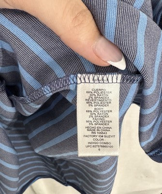 Peter Som Design Nation Dress 6 Blue Ponte Knit Striped Fit Flare Sleeveless