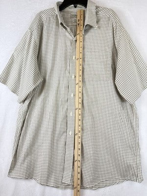 LL Bean Shirt Men Large Short Sleeve Wrinkle Resistant Green Beige Button Up