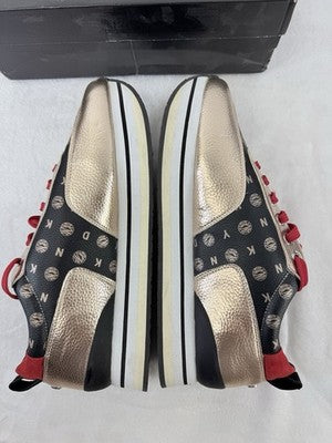 DKNY Sneakers Womens 11 Poly Metallic Rose Logo Lace Up Thick Sole Shoes