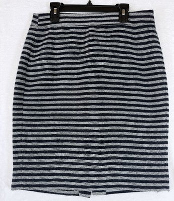 J Crew Pencil Skirt 4 Wool Blend Gray Navy Blue Striped Womens