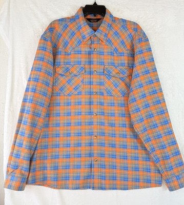 Orvis Troutbum Large Long Sleeve Flannel Shirt Button Down Blue Plaid Mens Trout