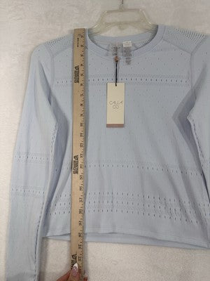 CALIA Pointelle Seamless Top Light Blue Long Sleeve Large / XL Pilates NWT