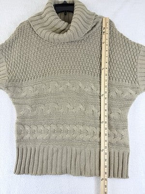Olsen Europe Sweater 12 Cowl Neck Short Sleeve Beige Cable Knit Womens