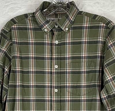 Old Navy Everyday Shirt Regular Fit Small Green Plaid Long Sleeve Mens