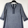 Ann Taylor Dress Small Petite Linen Tunic Blue Womens SP 3/4 Sleeve Embroidered