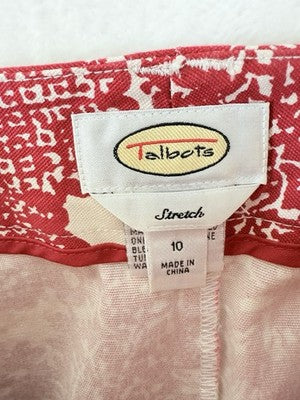Vintage Talbots Skirt 10 A Line Red Floral Women Cotton Stretch Pleated Front