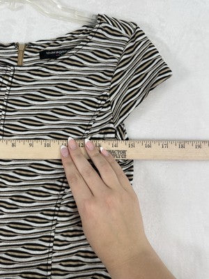 Sharagano Dress Size 8 Fit Flare Sheath Short Knit Tan Beige Navy Blue