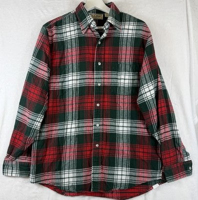 Vintage LL Bean Flannel Shirt Medium Men Made In USA Red Green Plaid Button Down