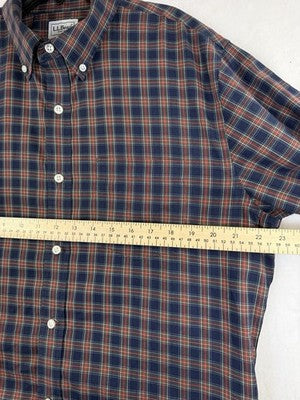 LL Bean Slightly Fitted Shirt Medium Blue Plaid Mens 100% Cotton Button Up Down