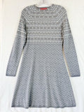 Krimson Klover Sweater Dress Medium Gray Fair Isle Merino Wool Silk Fit Flare