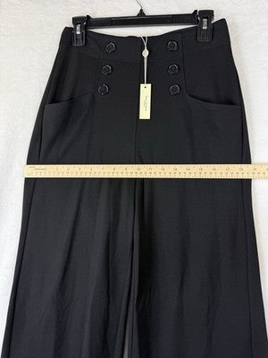 Max Studio Wide Leg Sailor Pants Small Black Pull On High Rise Womens New $128