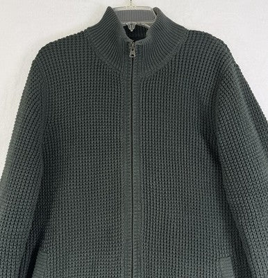 L.L. Bean Organic Cotton Waffle Full Zip Sweater Mens Large Dark Pine Green