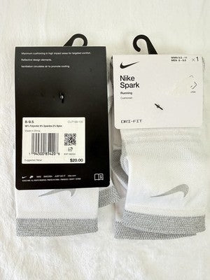 Nike Spark Running Socks White Ankle Men 8-9.5 Women 9.5-11 Cushioned Lot New