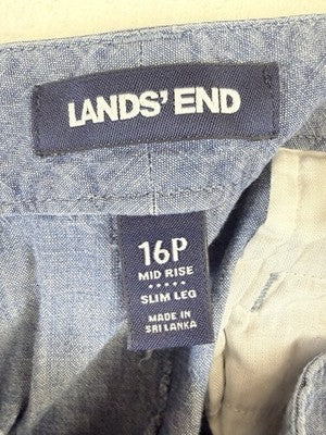 Lands End Chambray Crop Pants 16 Petite Blue Womens 16P 100% Cotton