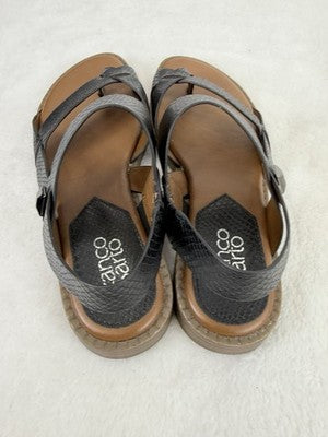 Franco Sarto Sandals 8.5 Womens Black Silver Gans Flat Faux Snakeskin