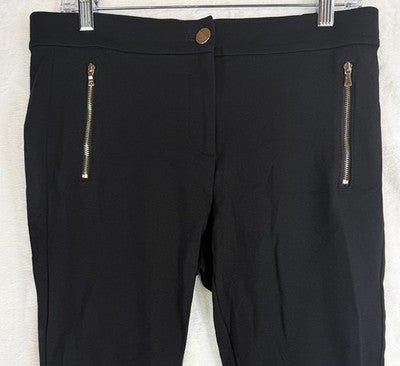 Ann Taylor Loft Ponte Knit Pants 10 Petite Womens Black Gold Zip Pockets 10P