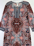 Studio One New York Dress Large Shift Blue Paisley 3/4 Sleeve Womens