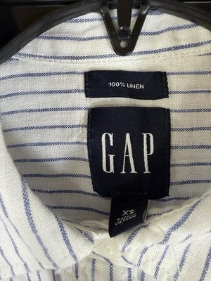 Gap 100% Linen Shirt XS Women Blue Stripe Button Up Long Sleeve Relaxed New