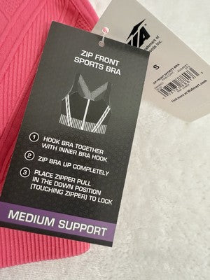 Avia Zip Front Sports Bra Small Pink Medium Support Womens NWT