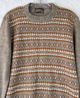 Vintage Mens Sweater Medium Fair Isle Crew Neck 70s 80s Sears