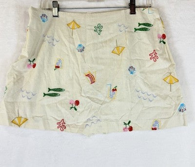 Gap Linen Blend Top Skort Set Medium Womens Beige Embroidered 2Pc Sleeveless New