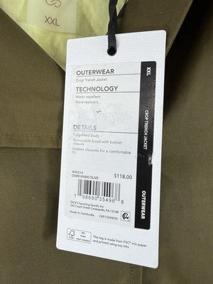 Calia Jacket XXL Womens Crop Rain Trench Coat Hooded Green New NWT  $118