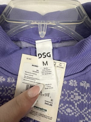 DSG 1/4 Zip Medium Purple Fair Isle Workout Shirt Long Sleeve Womens NEW