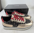 DKNY Sneakers Womens 11 Poly Metallic Rose Logo Lace Up Thick Sole Shoes