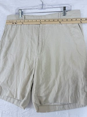 J Mclaughlin Mens Shorts 36 100% Linen Tan Beige Flat Front  10”