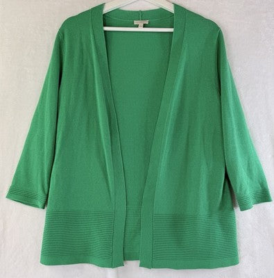 Talbots Cardigan Sweater Small Petite Green Open Front Womens SP 100% Cotton