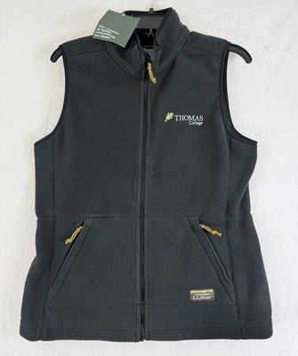 LL Bean Fleece Vest Thomas College Womens Small Gray Jacket Full Zip New NWT