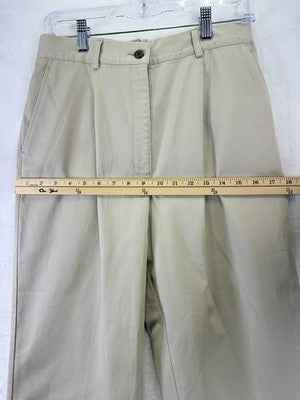 LL Bean Bayside Pants 10 Tan Beige Khakis Womens Elastic Back 100% Cotton