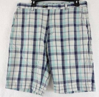 Brooks Brothers Shorts 33 Mens India Madras Plaid Blue 10.5” 100% Cotton