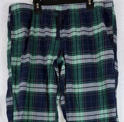 J Crew Flannel Pajama Pants Medium Mens Green Blue Plaid 100% Cotton PJ