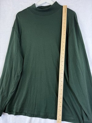 LL Bean Mock Neck Shirt Mens XL Reg Traditional Fit Long Sleeve Green Knit Pima