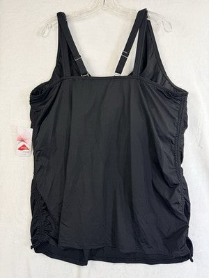 Lands End Tankini Top 24W Black Ruched Swim Underwire Plus Size New NWT