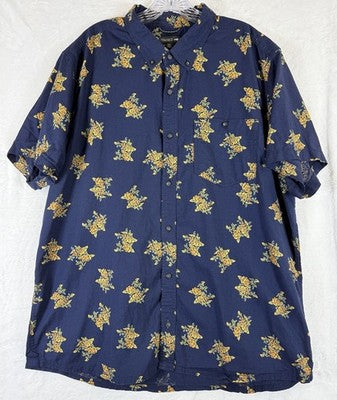 Toad And Co Mens Shirt XXL Mattock Blue Floral Print Short Sleeve Button Up