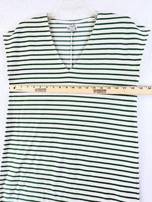 J Crew Dress XS Sleeveless Shift Green Striped Casual V Neck Womens