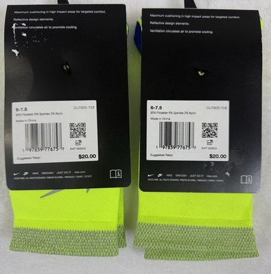 Nike Spark Running Socks Crew Lot 2 Pairs Men 6-7.5 Women 7.5-9 Cushioned New