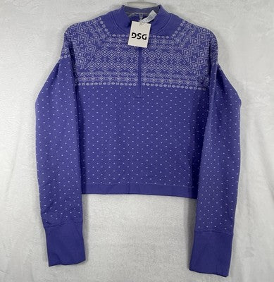 DSG 1/4 Zip Medium Purple Fair Isle Workout Shirt Long Sleeve Womens NEW