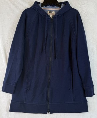 Lands End Serious Sweats Women Medium Hoodie Navy Blue Sweatshirt Full