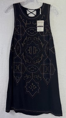 Free People Dress 6 Womens Black Sleeeveles Beaded Boho New NWT *FlawRead