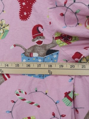 Nick And Nora Pajamas Set Medium Pink Flannel Sock Monkey Christmas Shirt Pants