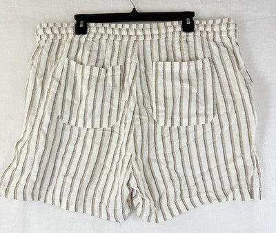 Old Navy Linen Blend Shorts XL Tan White Striped Womens Pull On 4.5” Pockets