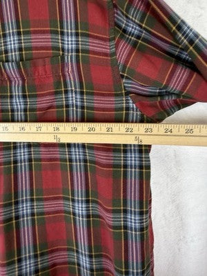 LL Bean Pajama Top Medium Mens Red Plaid Long Sleeve 100% Cotton Vintage